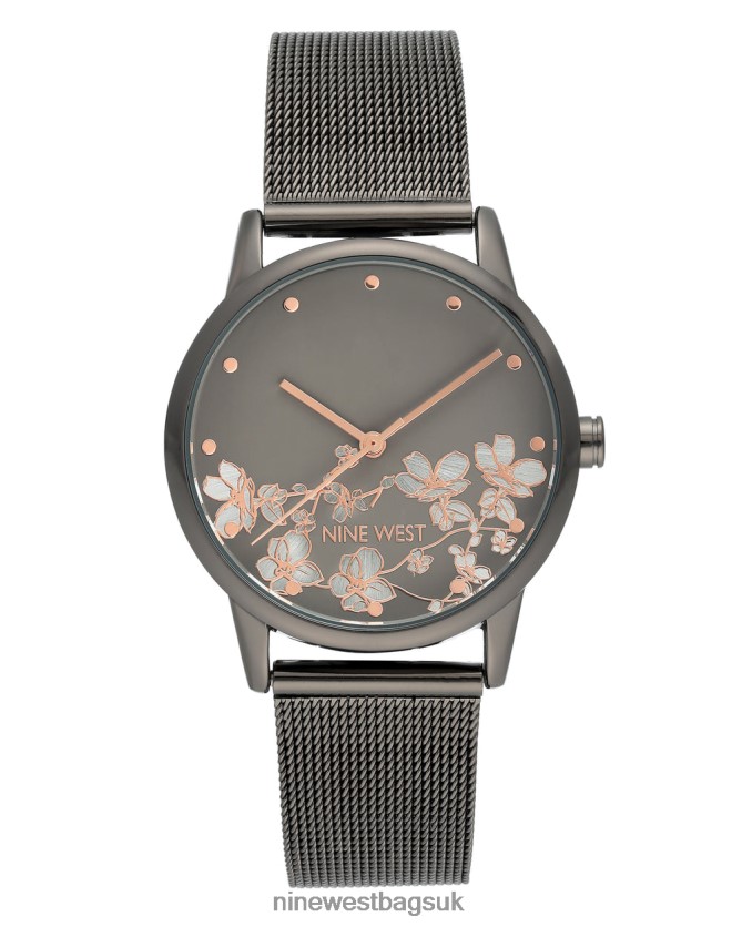 Nine West Floral Dial Mesh Bracelet Watch RFX40B2868 - Nine West UK Sale Gunmetal Grey