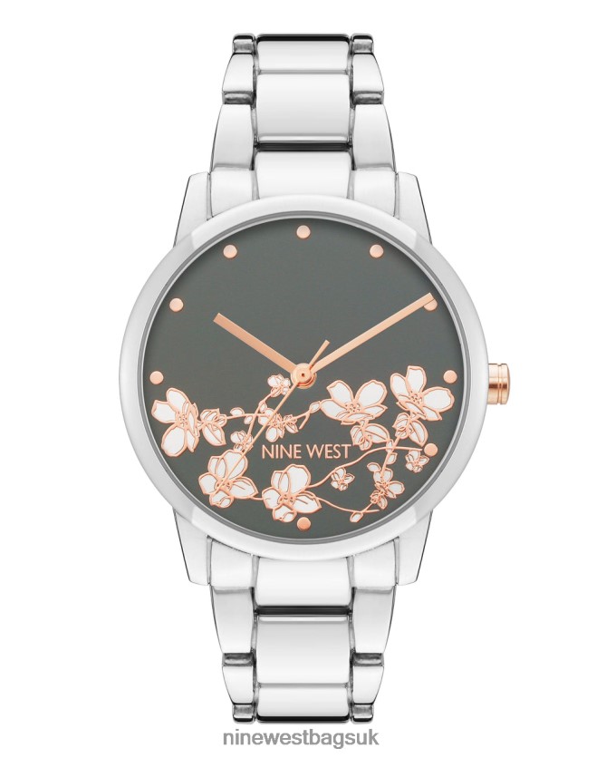 Nine West Floral Dial Metal Bracelet Watch RFX40B2873 - Nine West Bags UK Silver-Tone
