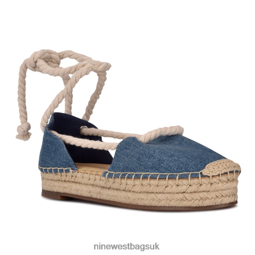 Nine West Meaks Ankle Wrap Espadrille Flats RFX40B875 - Nine West UK Sale Blue Denim Fabric