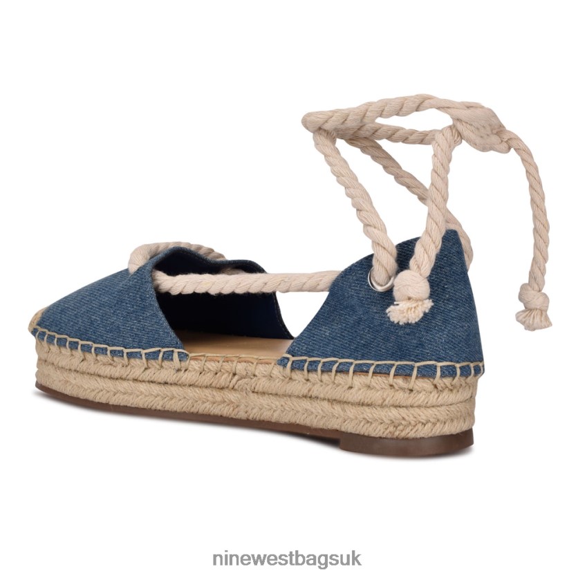 Nine West Meaks Ankle Wrap Espadrille Flats RFX40B875 - Nine West UK Sale Blue Denim Fabric