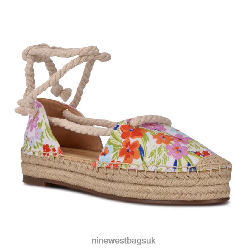 Nine West Meaks Ankle Wrap Espadrille Flats RFX40B979 - Nine West UK Sale White Floral Print