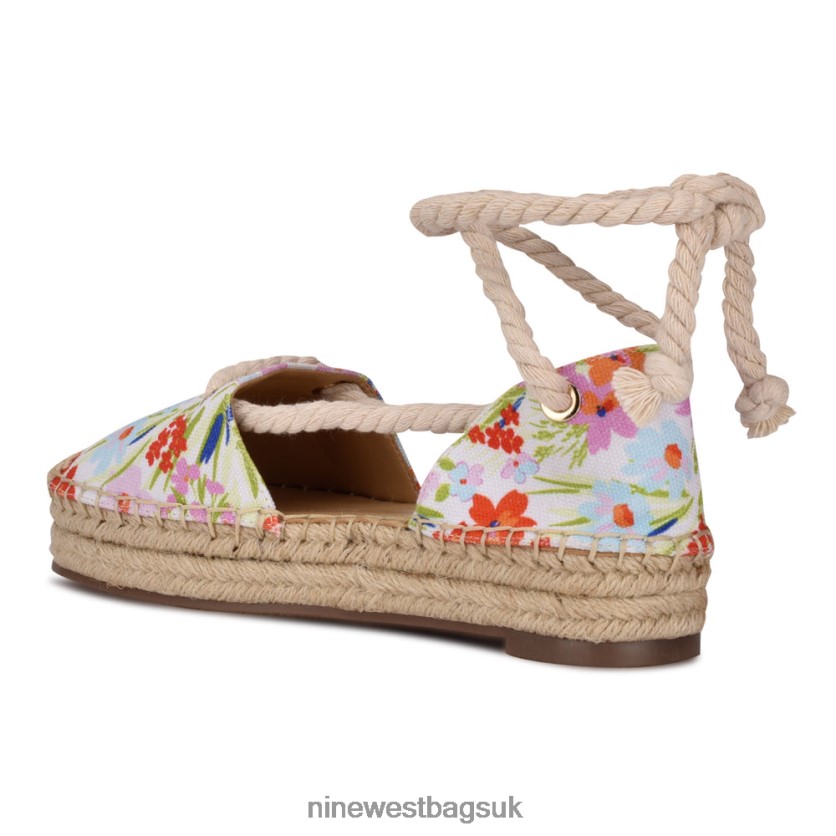 Nine West Meaks Ankle Wrap Espadrille Flats RFX40B979 - Nine West UK Sale White Floral Print