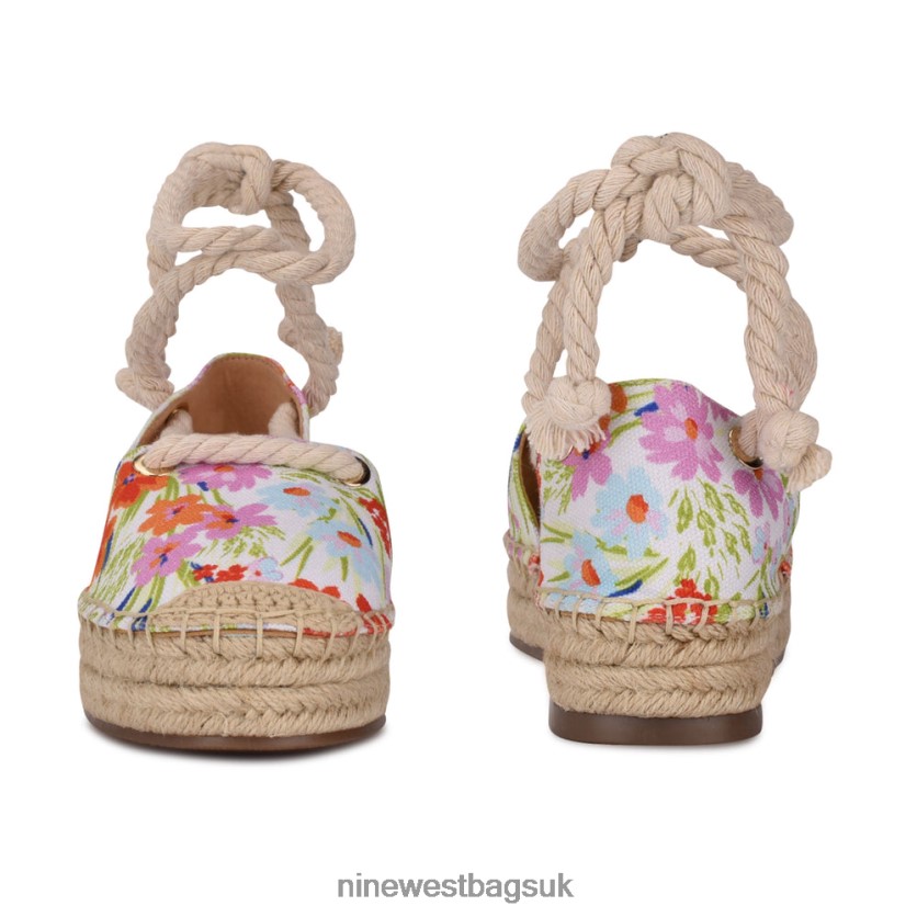 Nine West Meaks Ankle Wrap Espadrille Flats RFX40B979 - Nine West UK Sale White Floral Print