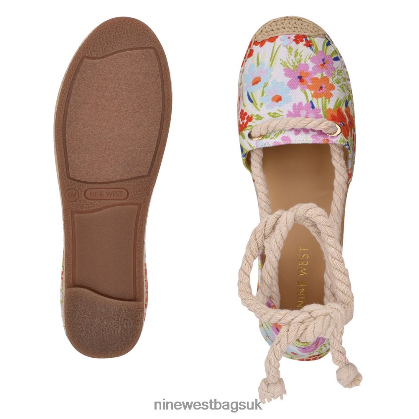 Nine West Meaks Ankle Wrap Espadrille Flats RFX40B979 - Nine West UK Sale White Floral Print