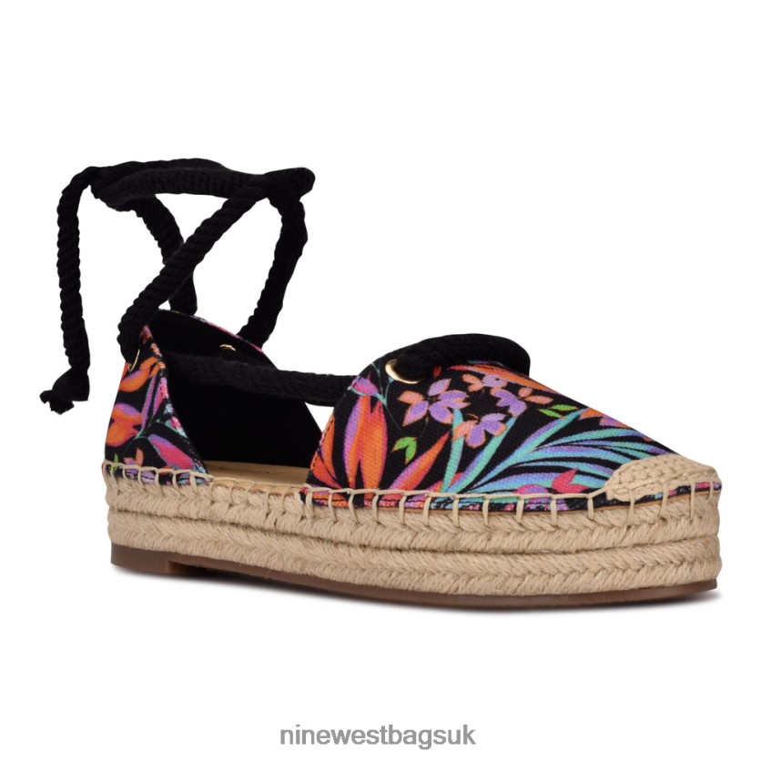 Nine West Meaks Ankle Wrap Espadrille Flats RFX40B980 - Nine West Bags UK Black Multi Floral