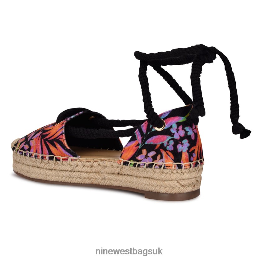 Nine West Meaks Ankle Wrap Espadrille Flats RFX40B980 - Nine West Bags UK Black Multi Floral