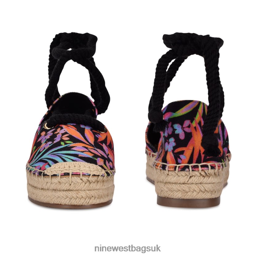 Nine West Meaks Ankle Wrap Espadrille Flats RFX40B980 - Nine West Bags UK Black Multi Floral