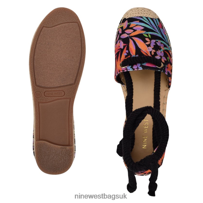 Nine West Meaks Ankle Wrap Espadrille Flats RFX40B980 - Nine West Bags UK Black Multi Floral
