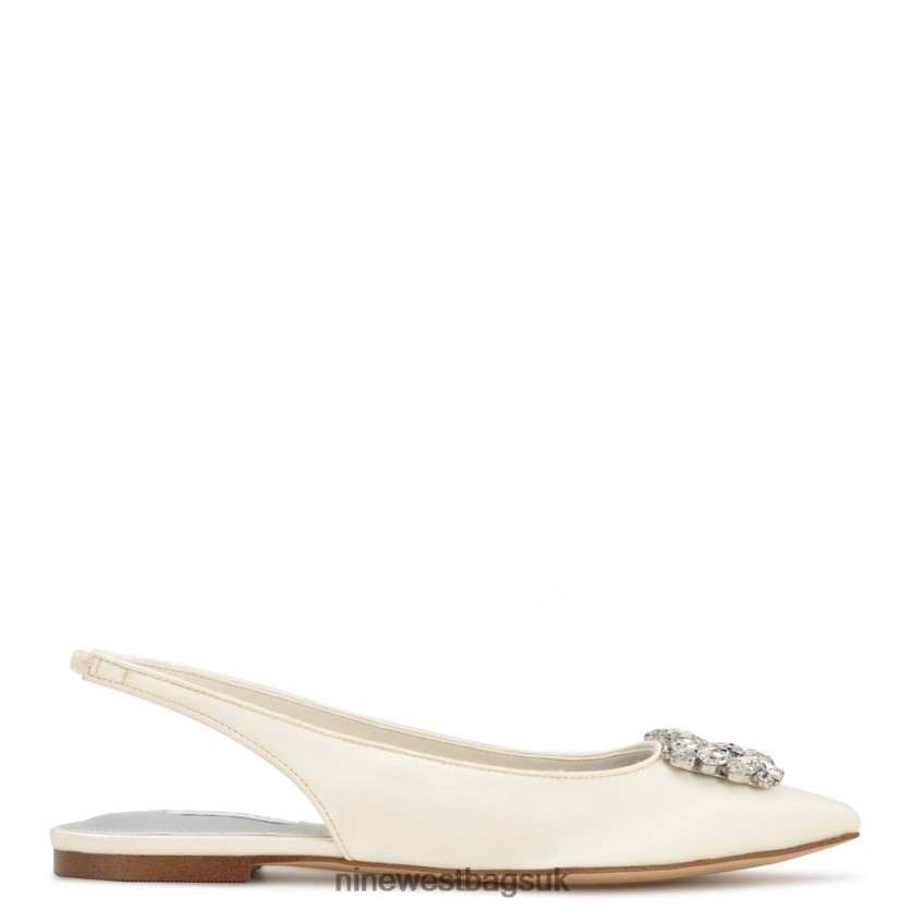 Nine West Blingy Slingback Flats RFX40B1785 - Nine West UK Ivory Crystal Satin