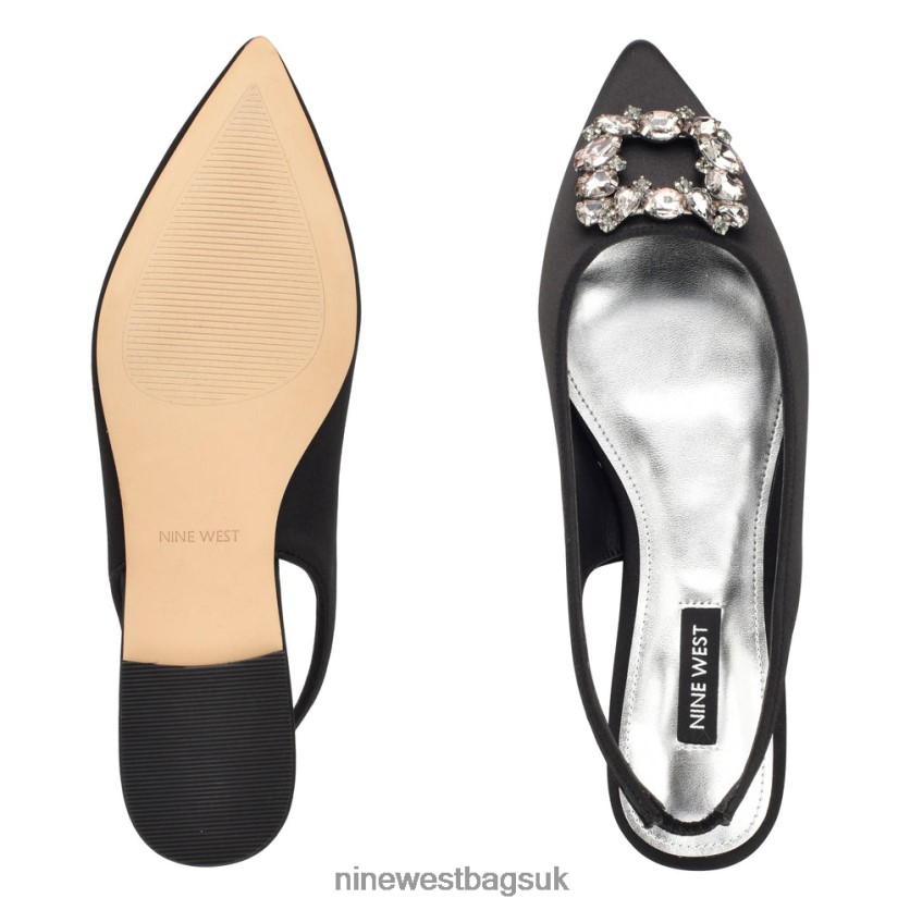Nine West Blingy Slingback Flats RFX40B1786 - Nine West Sandals UK Black Satin Crystal