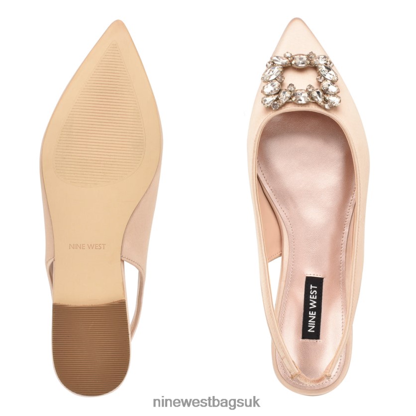 Nine West Blingy Slingback Flats RFX40B2307 - Nine West UK Sale Nude Satin Crystal