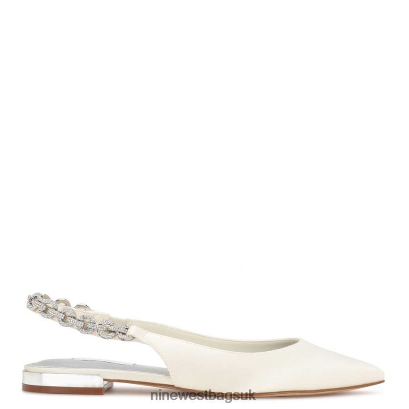 Nine West Loriah Slingback Flats RFX40B1783 - Nine West UK Sale Ivory Satin Crystal
