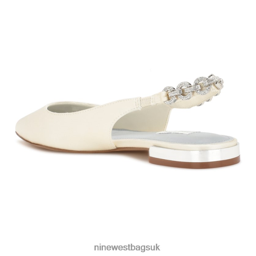 Nine West Loriah Slingback Flats RFX40B1783 - Nine West UK Sale Ivory Satin Crystal
