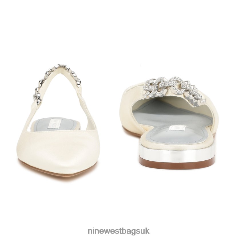 Nine West Loriah Slingback Flats RFX40B1783 - Nine West UK Sale Ivory Satin Crystal
