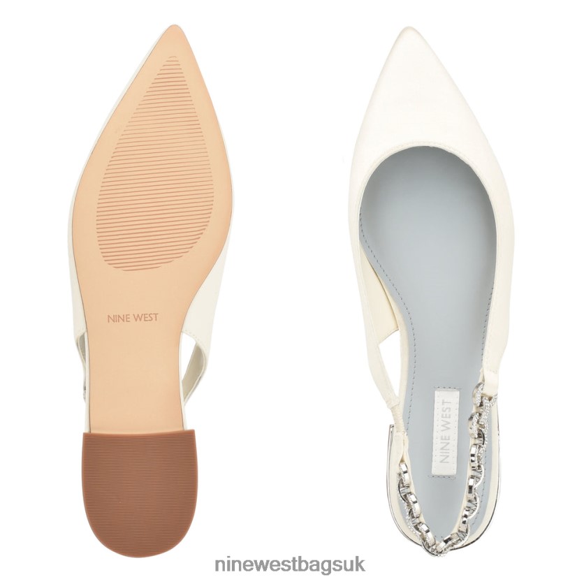 Nine West Loriah Slingback Flats RFX40B1783 - Nine West UK Sale Ivory Satin Crystal