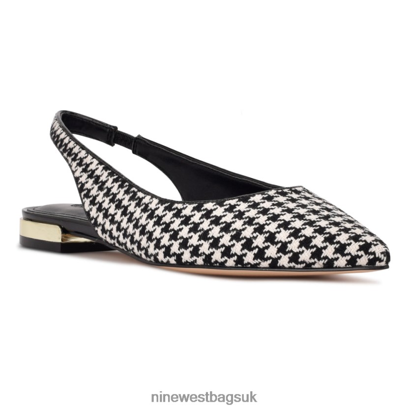 Nine West Lucee Slingback Pointy Toe Flats RFX40B1097 - Nine West UK Black/White Houndstooth