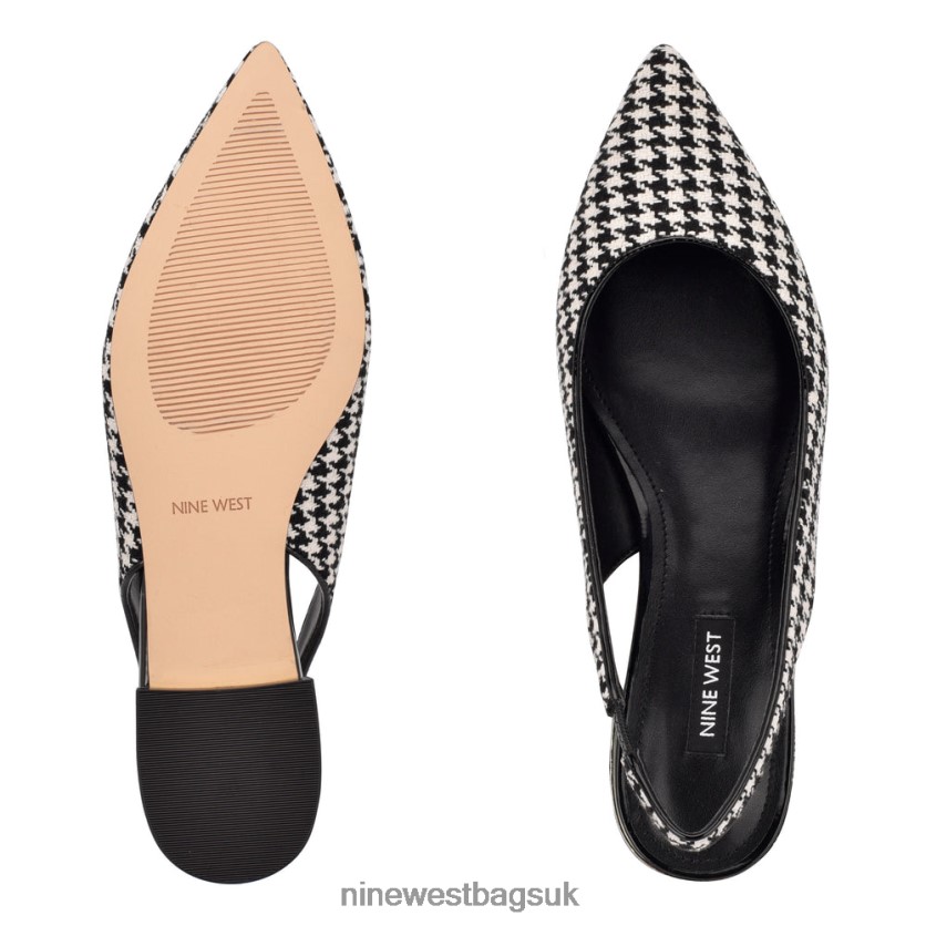 Nine West Lucee Slingback Pointy Toe Flats RFX40B1097 - Nine West UK Black/White Houndstooth