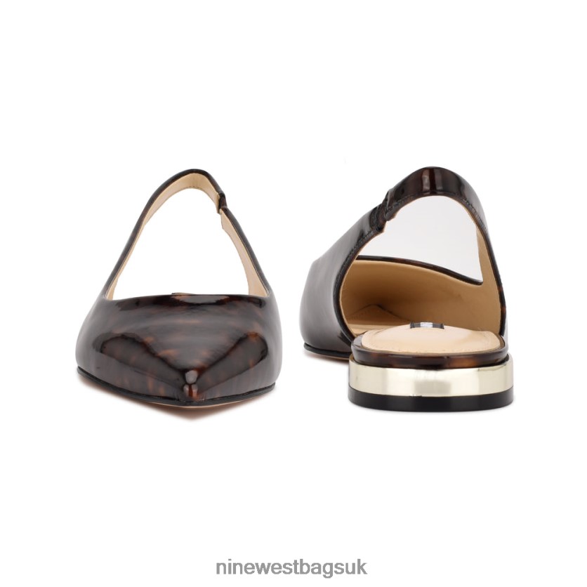 Nine West Lucee Slingback Pointy Toe Flats RFX40B1111 - Nine West UK Sale Brown Tortoise