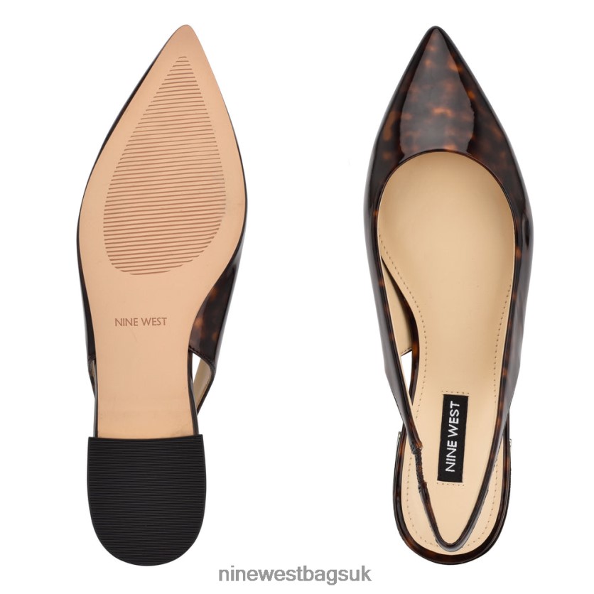Nine West Lucee Slingback Pointy Toe Flats RFX40B1111 - Nine West UK Sale Brown Tortoise