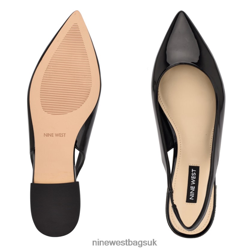 Nine West Lucee Slingback Pointy Toe Flats RFX40B1112 - Nine West Bags UK Black Patent