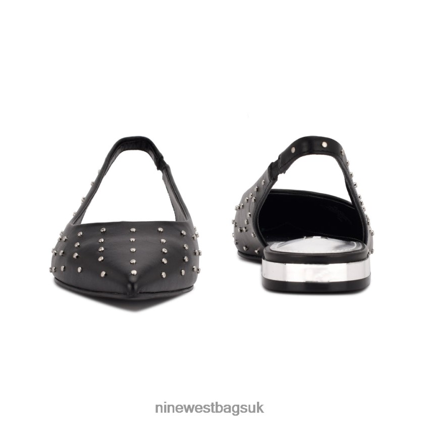 Nine West Lucee Slingback Pointy Toe Flats RFX40B1113 - Nine West UK Black Leather Studded