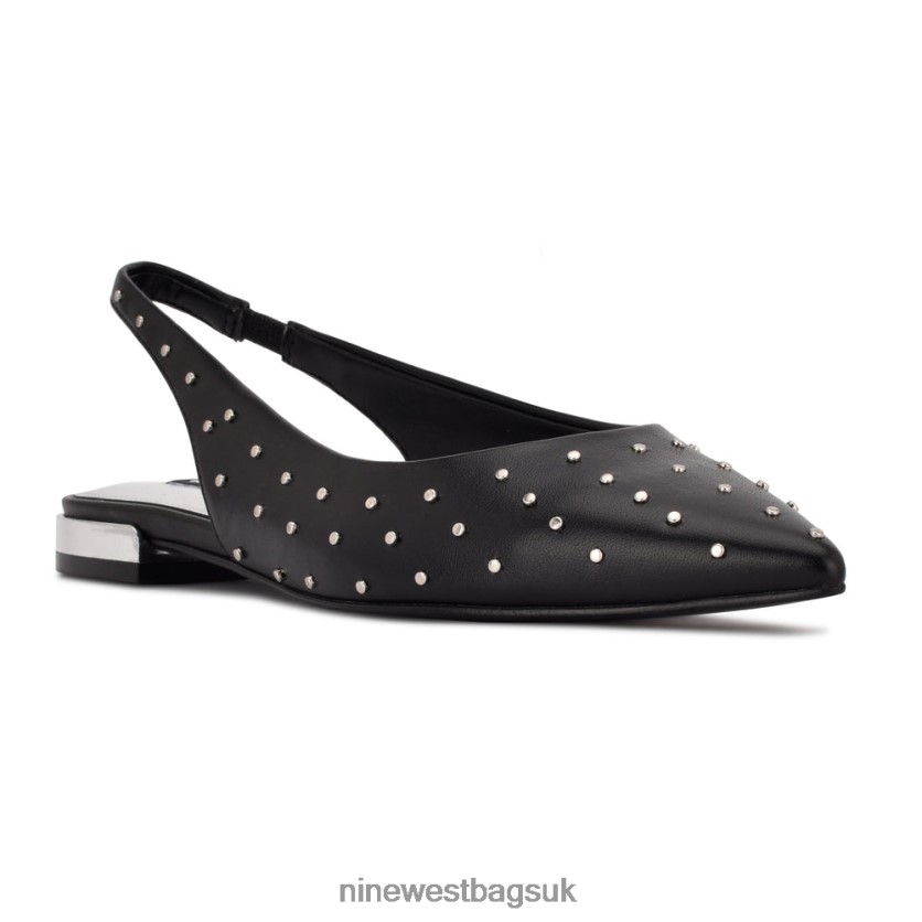 Nine West Lucee Slingback Pointy Toe Flats RFX40B2222 - Nine West Sandals UK Black Leather Studded
