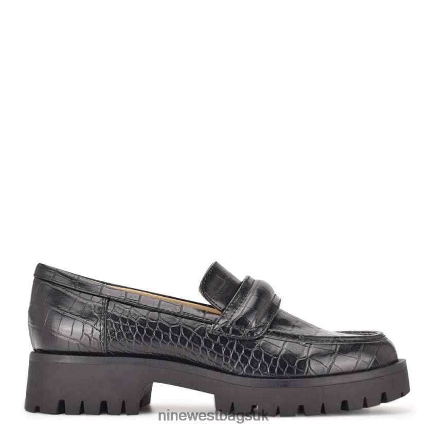 Nine West Garren Lug Sole Loafers RFX40B2328 - Nine West Bags UK Black Embossed Croco