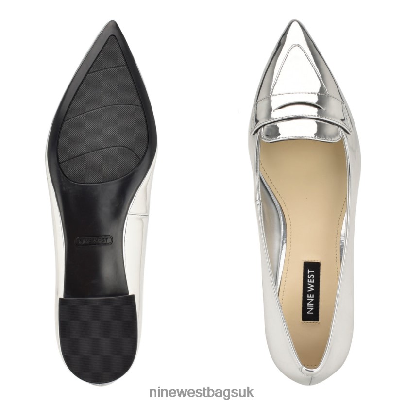 Nine West Lallin Pointy Toe Loafers RFX40B2099 - Nine West UK Sale Silver Mirror Metallic