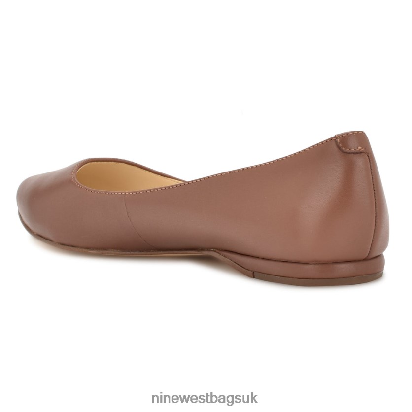 Nine West Speakup Almond Toe Flats RFX40B2095 - Nine West UK Sale Dark Tan Leather