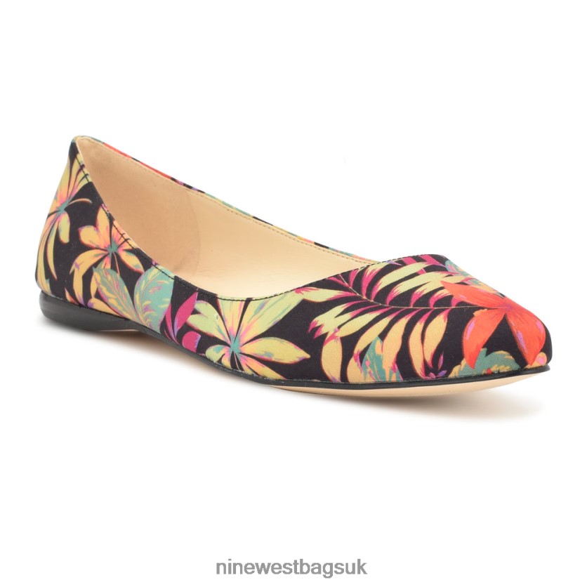 Nine West Speakup Almond Toe Flats RFX40B2096 - Nine West Bags UK Black Multi Tropical Floral