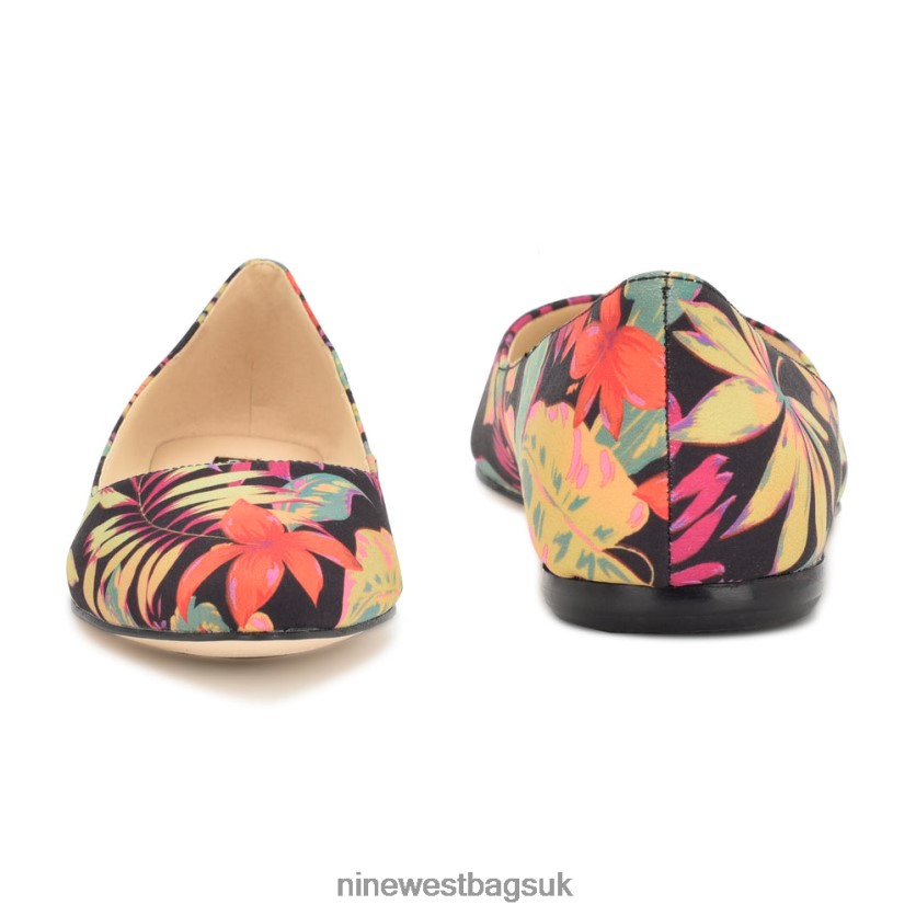 Nine West Speakup Almond Toe Flats RFX40B2096 - Nine West Bags UK Black Multi Tropical Floral