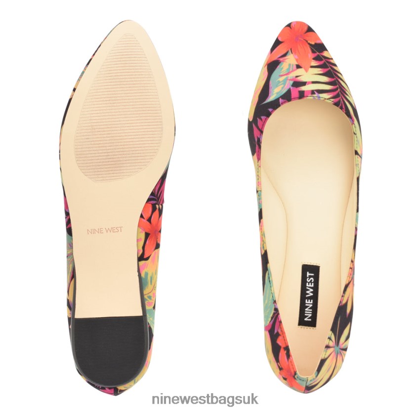 Nine West Speakup Almond Toe Flats RFX40B2096 - Nine West Bags UK Black Multi Tropical Floral