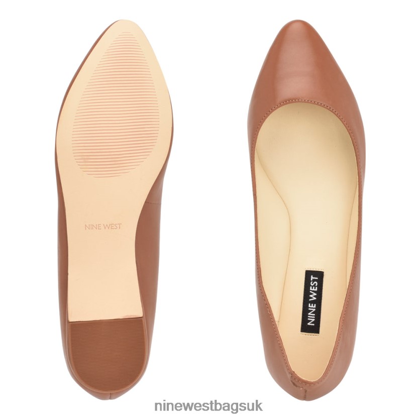 Nine West Speakup Almond Toe Flats RFX40B2274 - Nine West Sandals UK Pecan Brown Leather