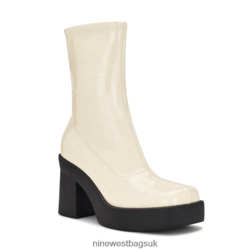 Nine West Gerri Heeled Platform Booties RFX40B2920 - Nine West UK Sale Chic Cream Patent