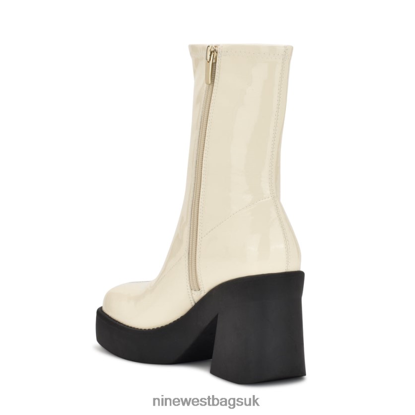 Nine West Gerri Heeled Platform Booties RFX40B2920 - Nine West UK Sale Chic Cream Patent