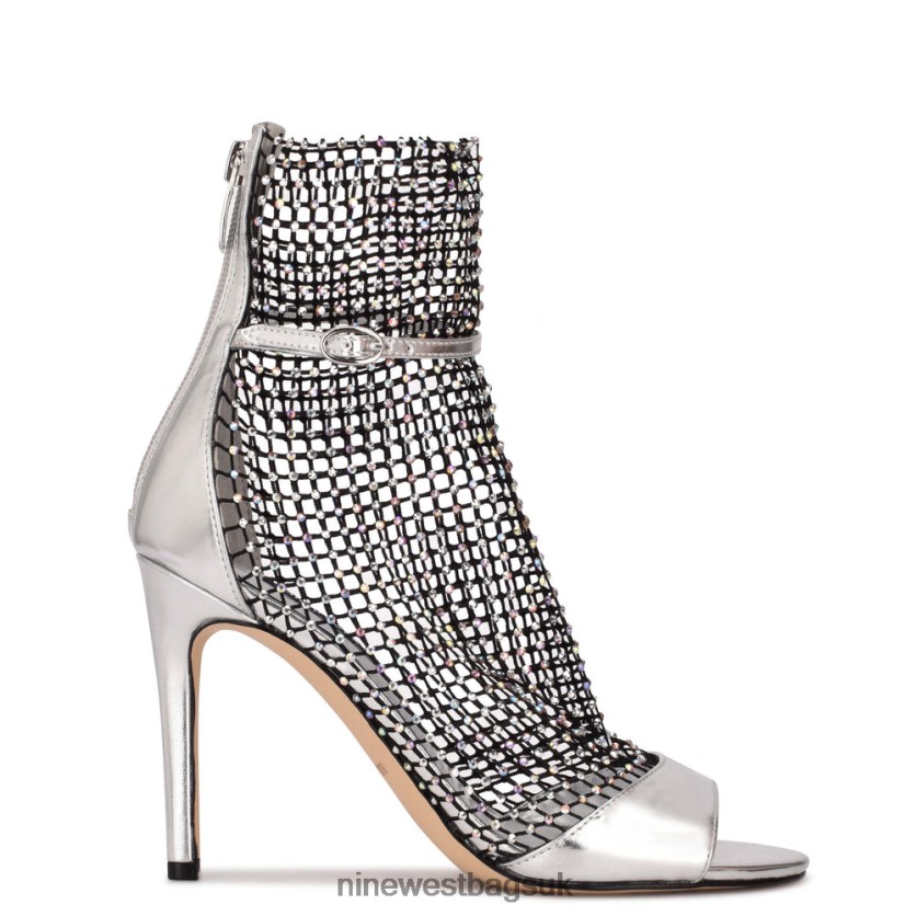 Nine West Imery Mesh Peep Toe Booties RFX40B1884 - Nine West Bags UK Silver/Black Rhinestone