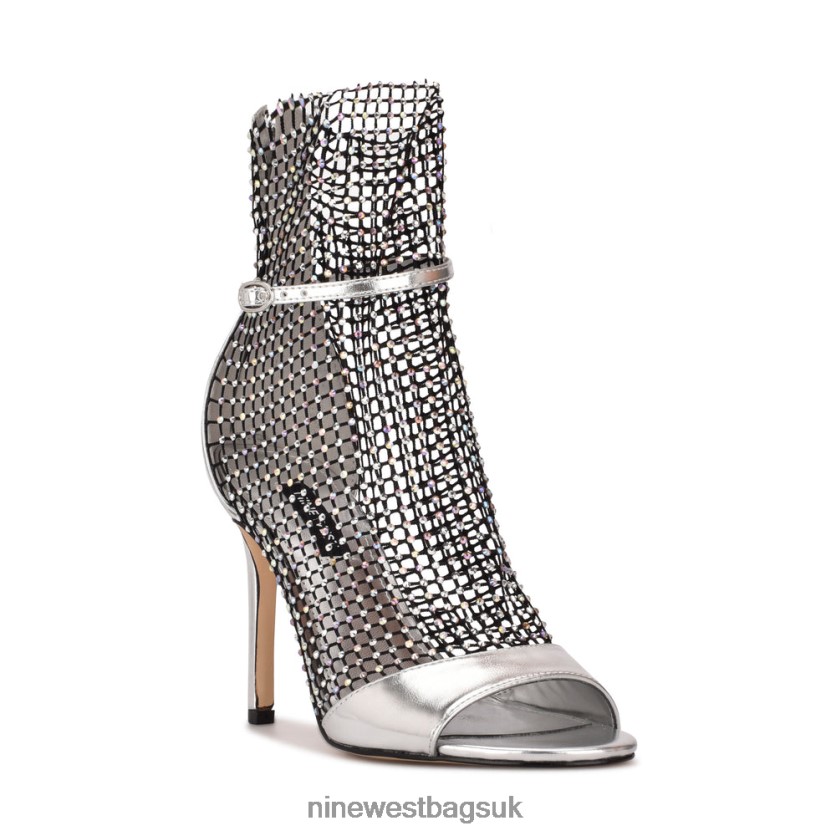 Nine West Imery Mesh Peep Toe Booties RFX40B1884 - Nine West Bags UK Silver/Black Rhinestone