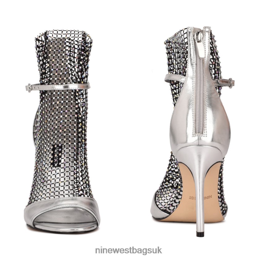 Nine West Imery Mesh Peep Toe Booties RFX40B1884 - Nine West Bags UK Silver/Black Rhinestone