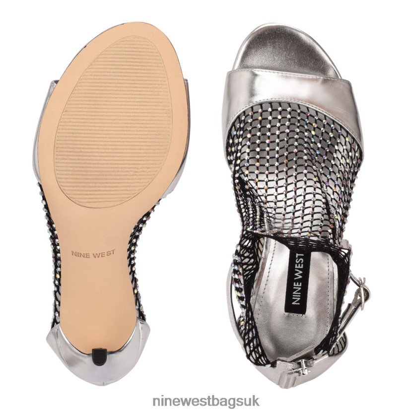 Nine West Imery Mesh Peep Toe Booties RFX40B1884 - Nine West Bags UK Silver/Black Rhinestone