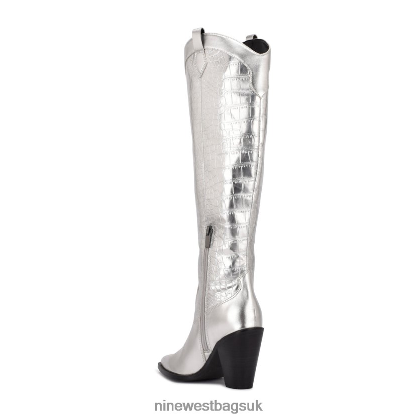 Nine West Kliva Western Boots RFX40B2908 - Nine West UK Sale Silver Metallic Croco