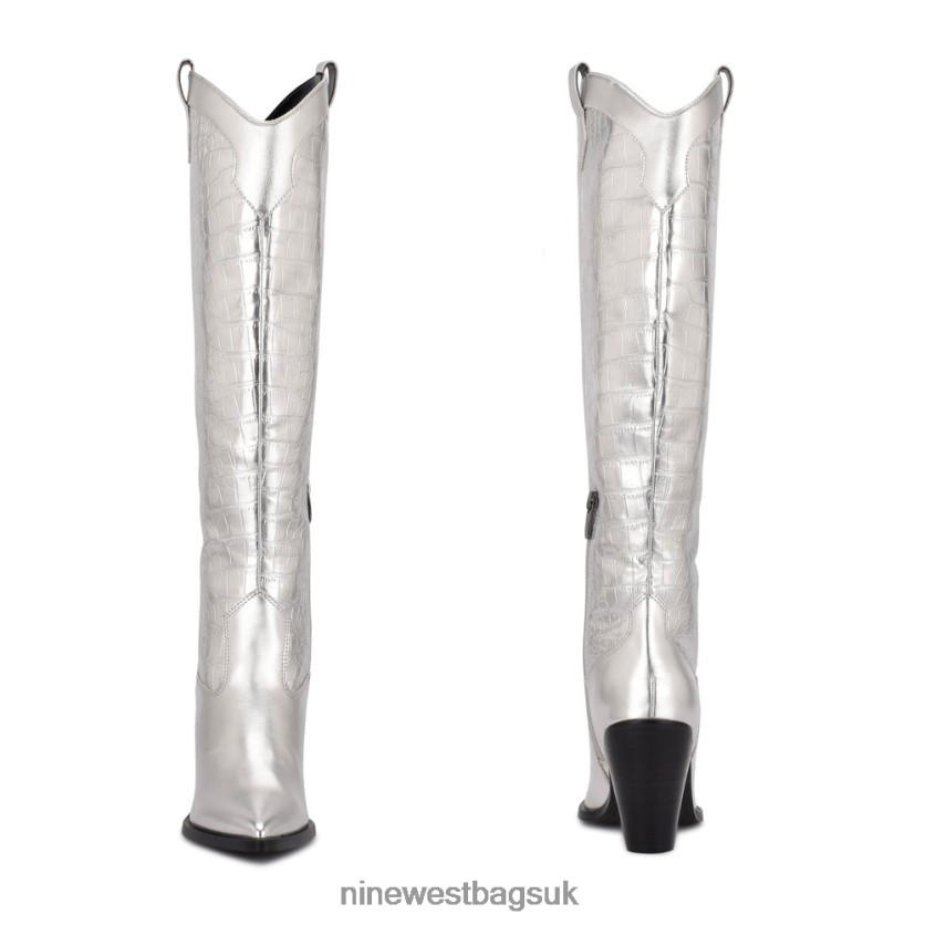 Nine West Kliva Western Boots RFX40B2908 - Nine West UK Sale Silver Metallic Croco