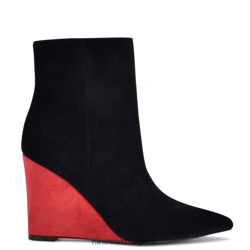 Nine West Paes Wedge Booties RFX40B1139 - Nine West UK Sale Black/Red Suede