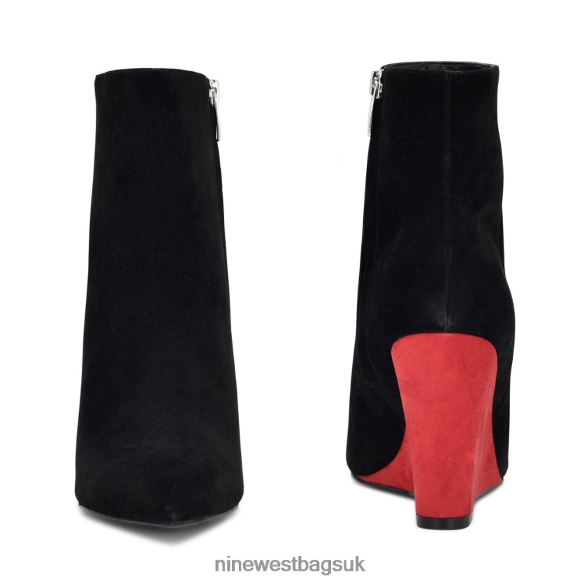 Nine West Paes Wedge Booties RFX40B1139 - Nine West UK Sale Black/Red Suede