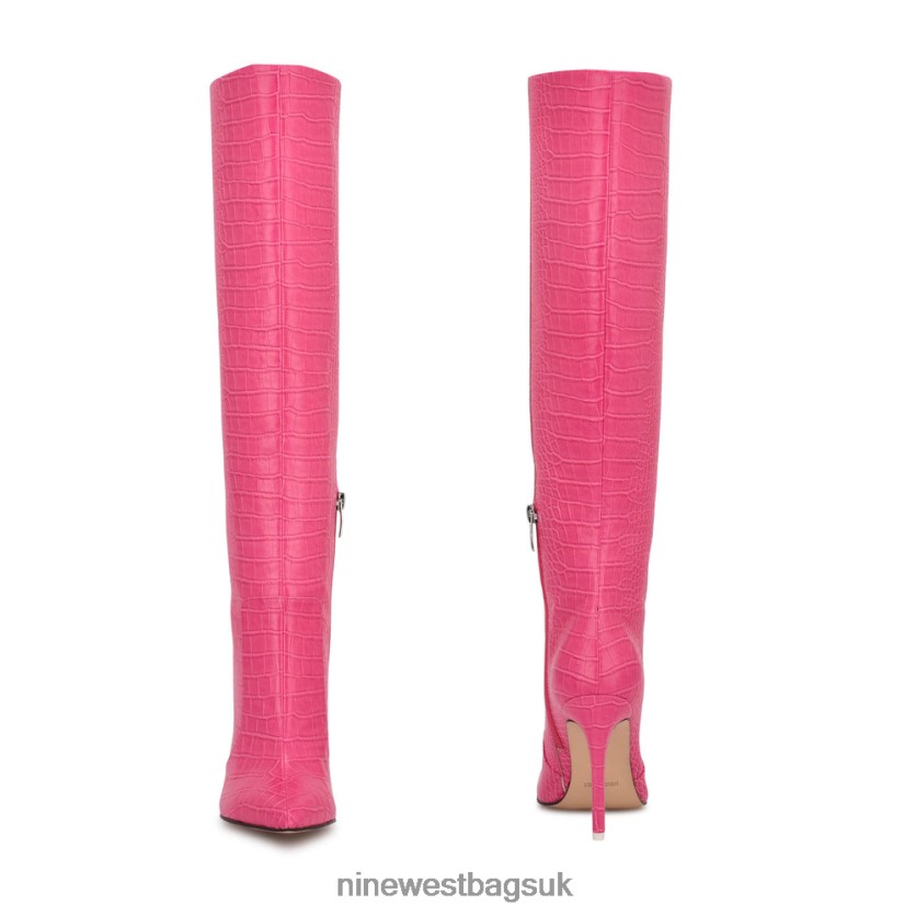 Nine West Taler Heeled Boots RFX40B913 - Nine West UK Pink Embossed Croco