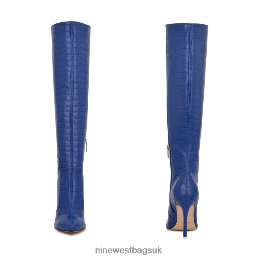 Nine West Taler Heeled Boots RFX40B914 - Nine West Sandals UK Blue Embossed Croco