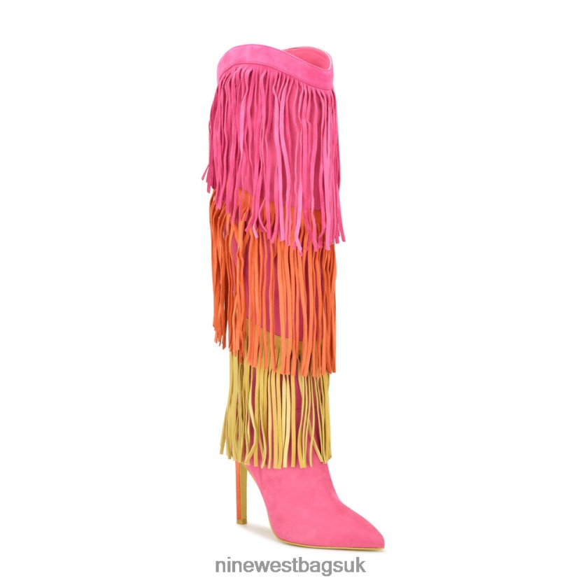 Nine West Tasels Heeled Boots RFX40B1501 - Nine West UK Pink/Orange/Yellow Suede