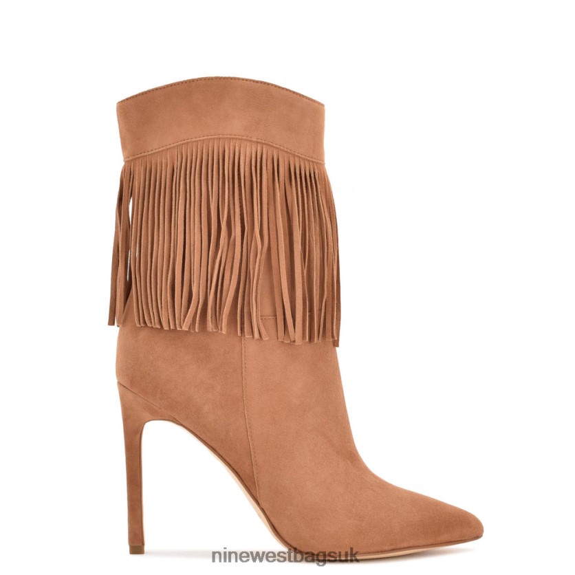 Nine West Tries Heeled Fringe Booties RFX40B1503 - Nine West UK Sale Cognac Suede