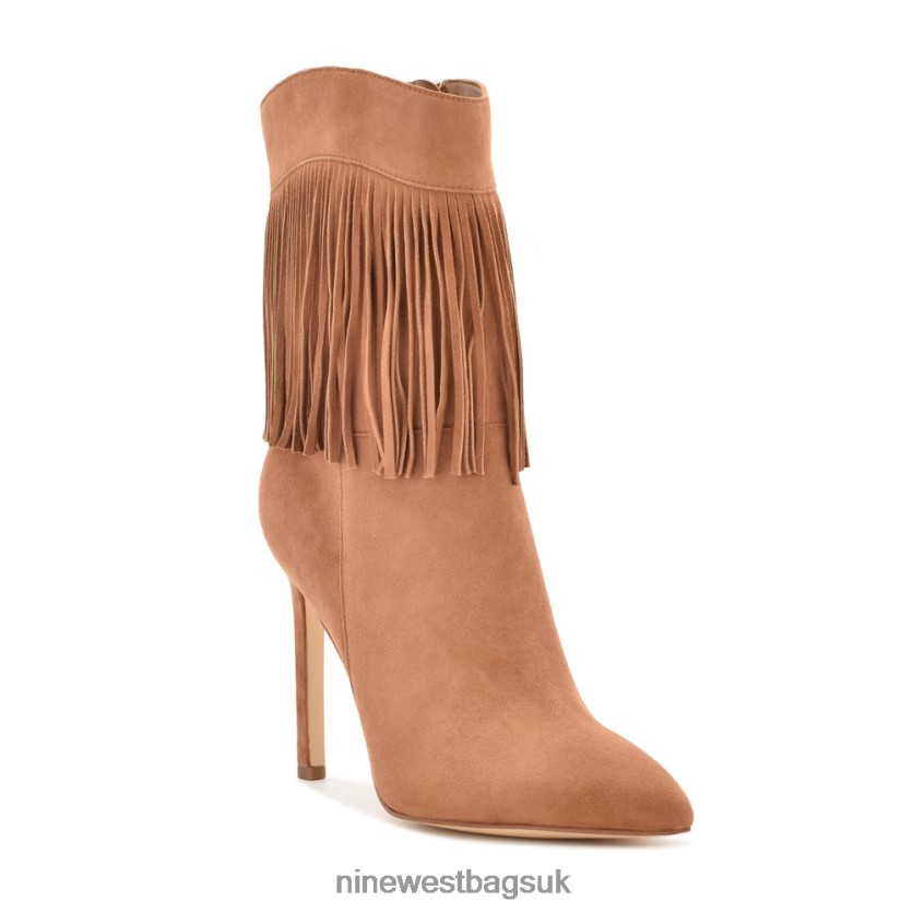 Nine West Tries Heeled Fringe Booties RFX40B1503 - Nine West UK Sale Cognac Suede