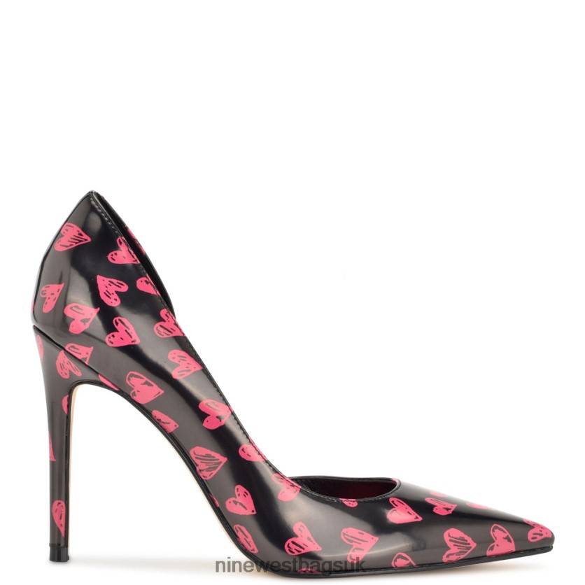 Nine West Folowe d'Orsay Pointy Toe Pumps RFX40B1266 - Nine West Sandals UK Black/Red Heart Print Patent