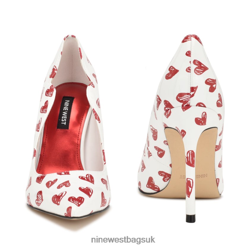 Nine West Foxy Pointy Toe Pumps RFX40B1265 - Nine West UK White/Red Heart Print Patent